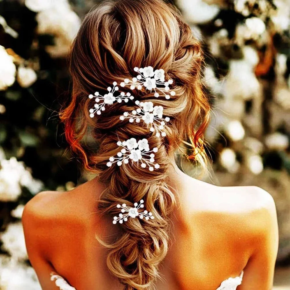 Baby Breaths Silver Hair Pins Wedding Hair Accessories for Girls Pack of 5
